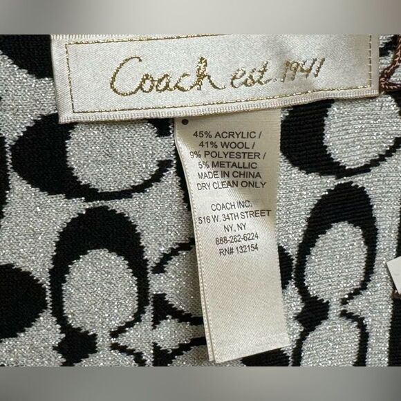 COACH Signature Reversible Scarf Black‎ Silver Sparkle - Picture 3 of 3